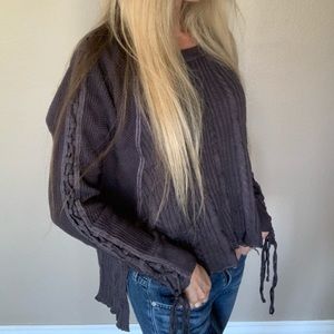 GRAY Free People Lace Up Thermal Sweater S M